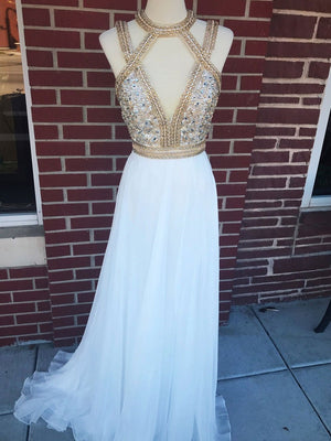 BohoProm prom dresses Shining Silk-like Chiffon Jewel Neckline A-line Prom Dresses With Rhinestones PD153