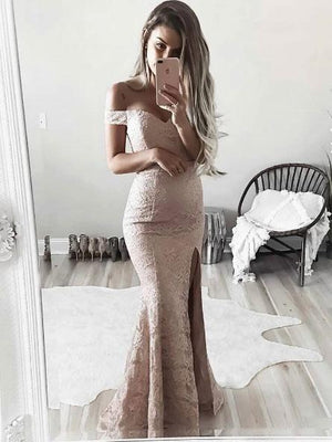 BohoProm prom dresses Trumpet/Mermaid Off-Shoulder Floor-Length Lace Prom Dress 3047