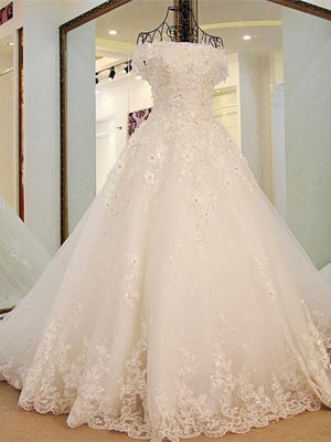 BohoProm Wedding Dresses A-line Off-Shoulder Cathedral Train Tulle Rhine Stone Lace Wedding Dresses ASD2631