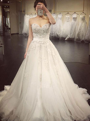 BohoProm Wedding Dresses A-line Sweetheart Chapel Train Tulle Beaded Wedding Dresses SWD028