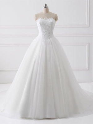 BohoProm Wedding Dresses A-line Sweetheart Chapel Train Tulle Lace Wedding Dresses SWD017