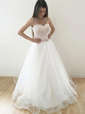 BohoProm Wedding Dresses A-line Sweetheart Sweep Train Organza Lace Wedding Dresses SWD031