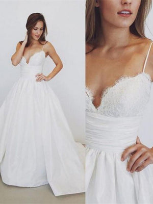 BohoProm Wedding Dresses Chic Satin Spaghetti Straps Neckline A-line Wedding Dresses With Appliques WD129