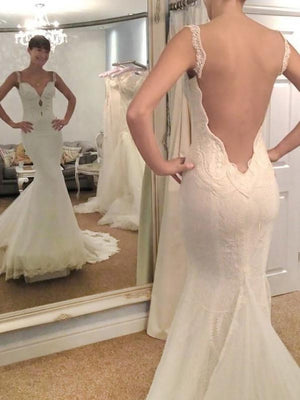 BohoProm Wedding Dresses Fabulous Tulle Scoop Neckline Mermaid Wedding Dresses With Appliques WD056