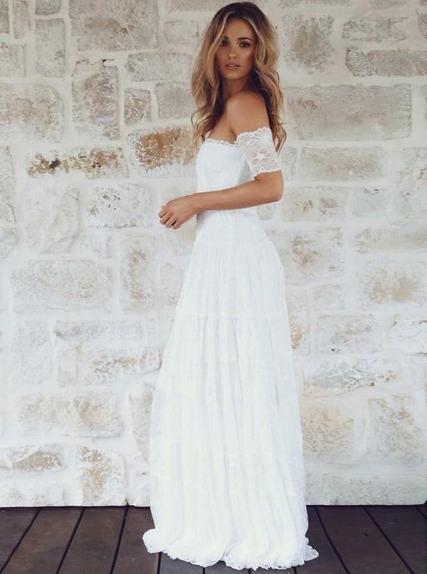Modern Lace Off-the-shoulder Neckline A-line Wedding Dresses WD148 ...