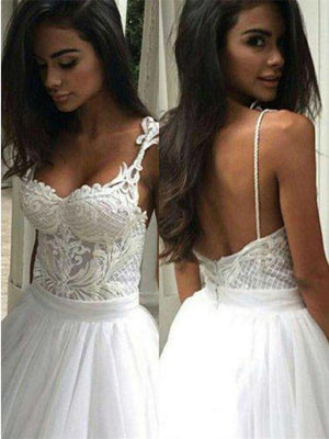 BohoProm Wedding Dresses Modest Tulle Spaghetti Straps Neckline Ball Gown Wedding Dresses WD150