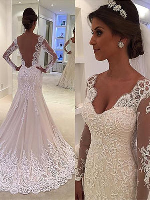 BohoProm Wedding Dresses Outstanding Tulle V-neck Neckline Sheath Wedding Dresses With Beaded Appliques WD053