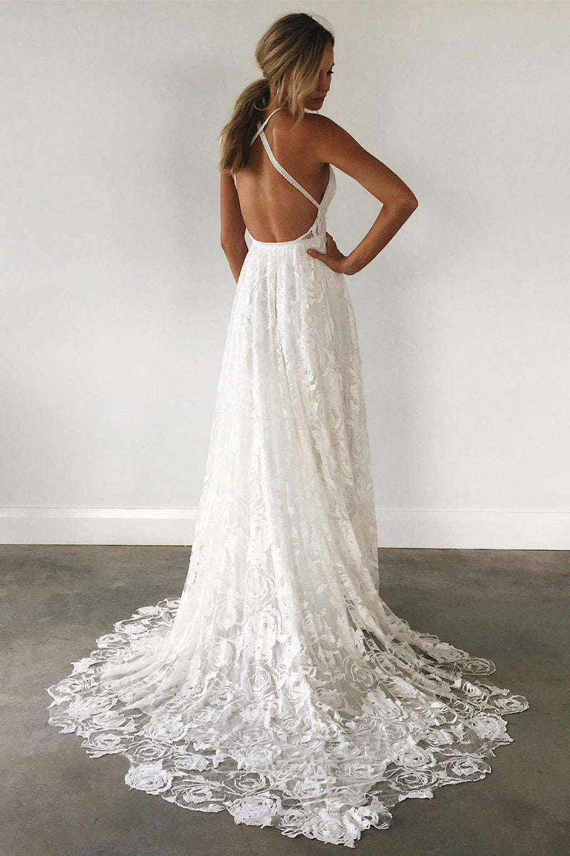 Romantic Lace Halter Neckline A-line Wedding Dresses With Appliques