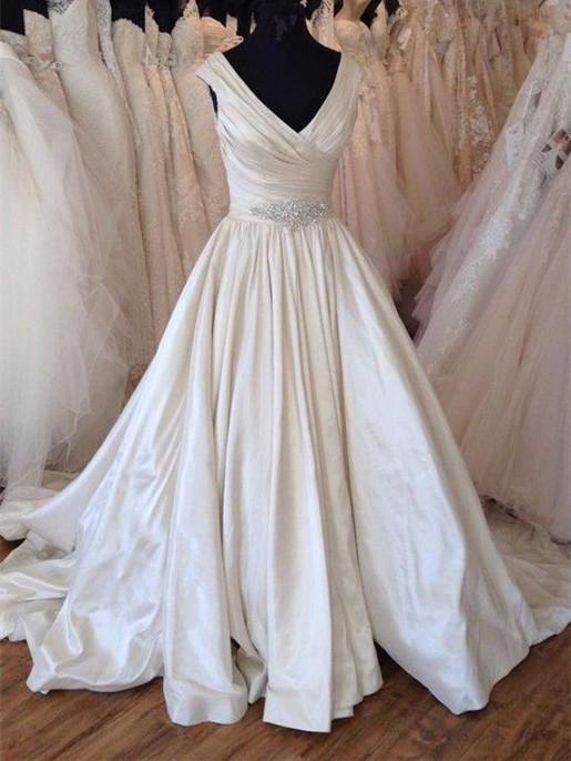 v neck cap sleeve wedding dress