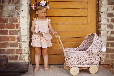 lilu wicker dolls pram dusty pink