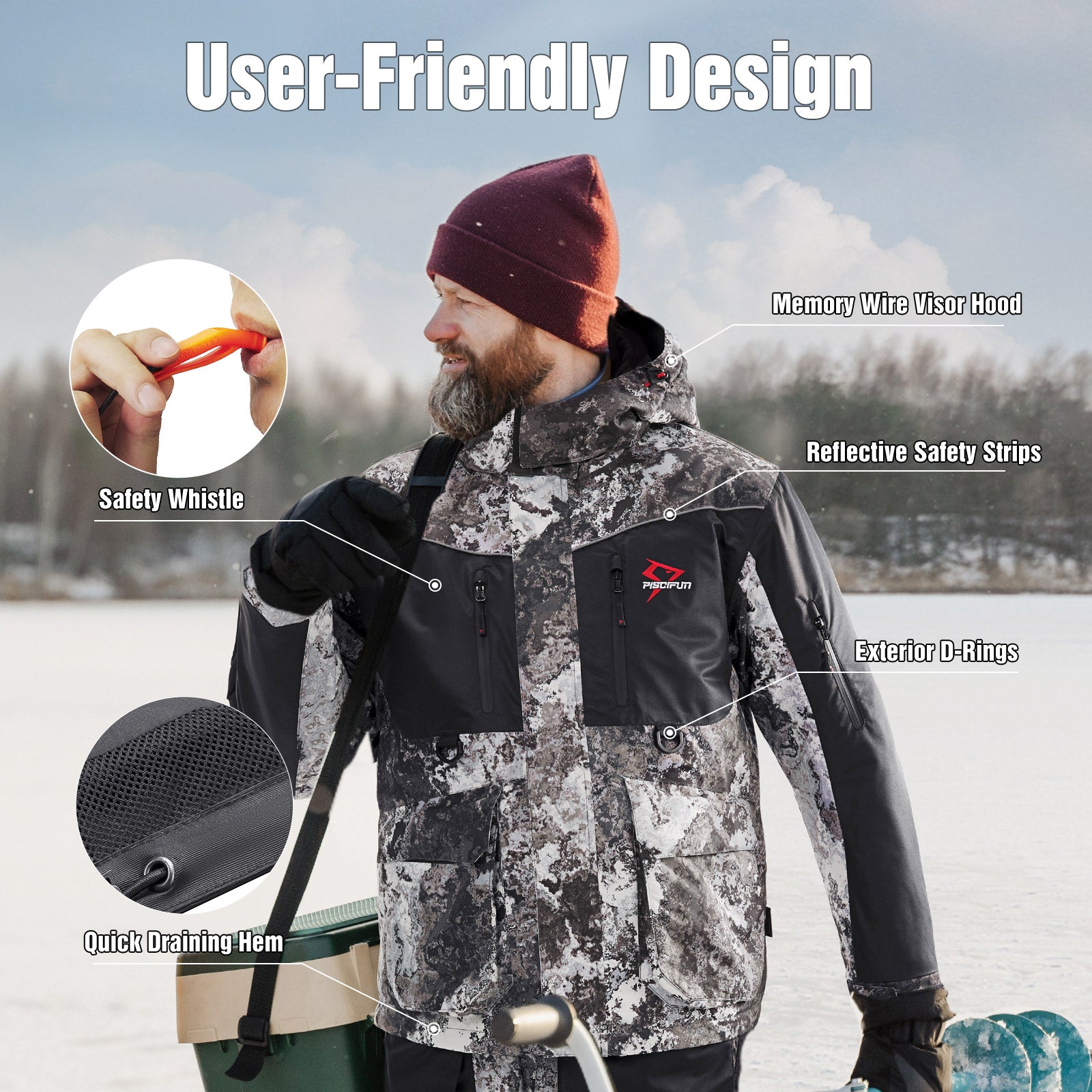 Piscifun Ice Fishing Insulated Jacket, Waterproof Flotation Fishing Ja ...