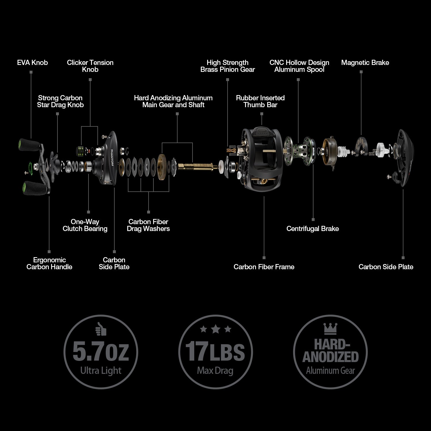 Piscifun Phantom Fishing Reel Carbon Fiber Ultralight 162G Dual