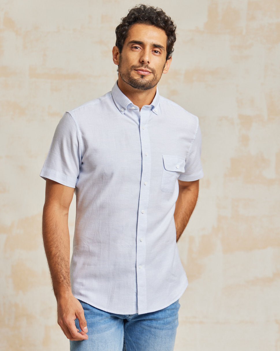 Image of The Dean - BD Cutaway Cotton Linen SS - Blue