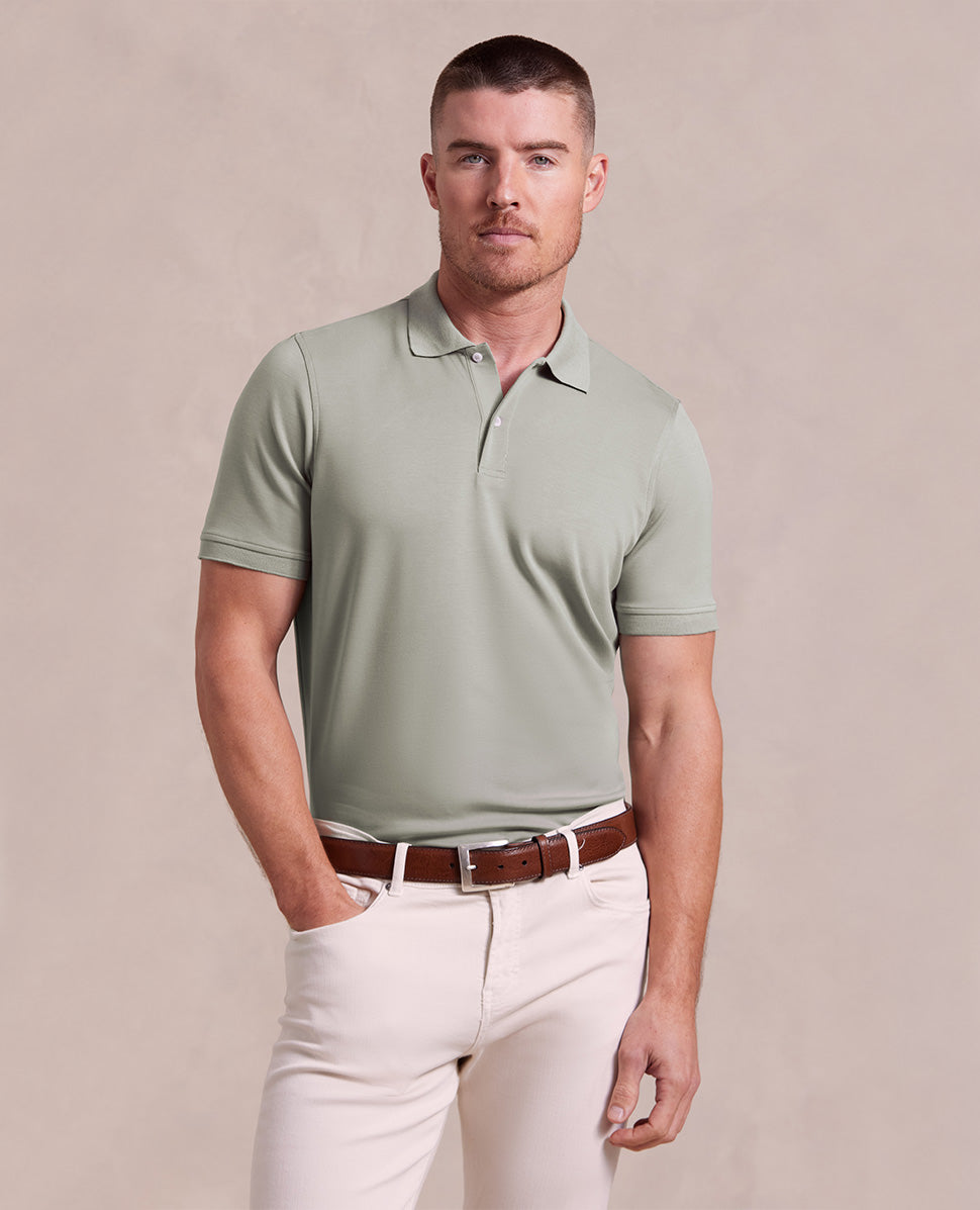 Image of The Holden - Sand Washed Double Knit SS Polo - Olivine