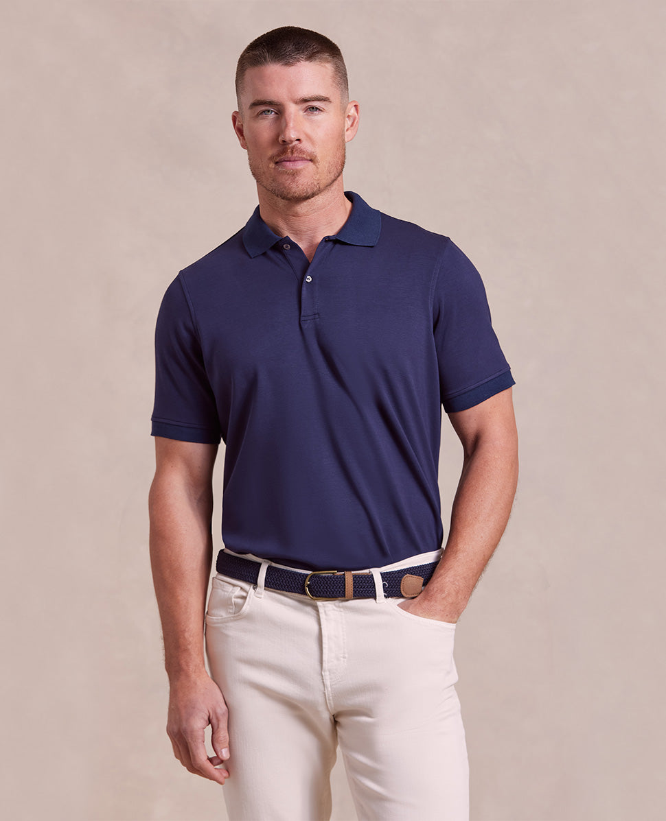 Image of The Holden - Sand Washed Double Knit SS Polo - Navy