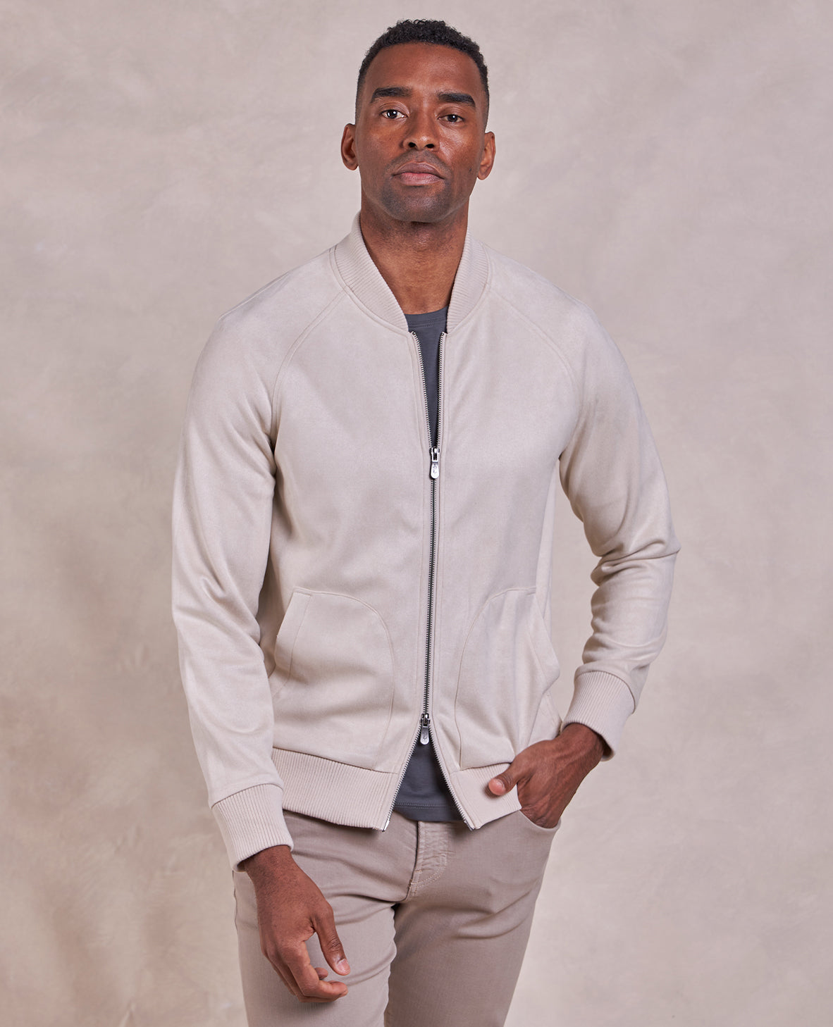 Image of The Drake - Microsuede Bomber Jacket - Ivory