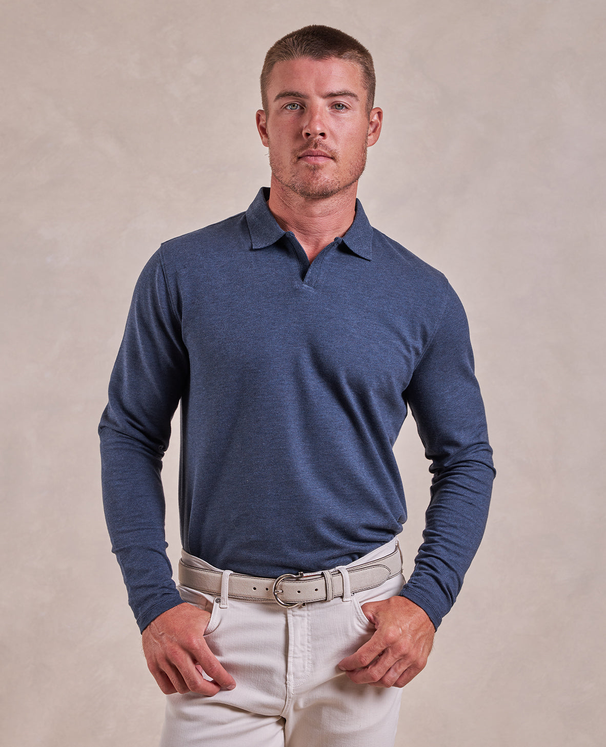 Image of The Ellery - LS Cotton/Cashmere Polo - Navy Heather