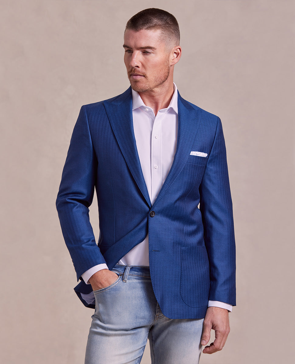 Image of The George - Herringbone Jacket - Blue