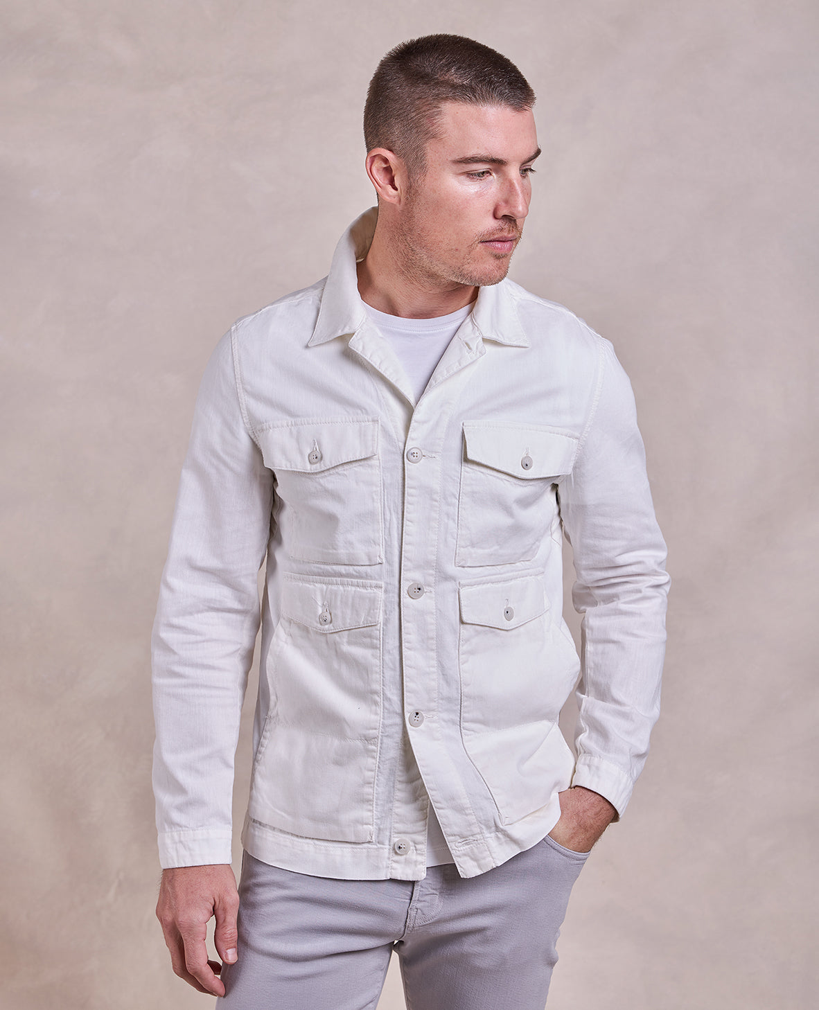 Image of The Harper - Cotton + Linen Chore Jacket - Bone