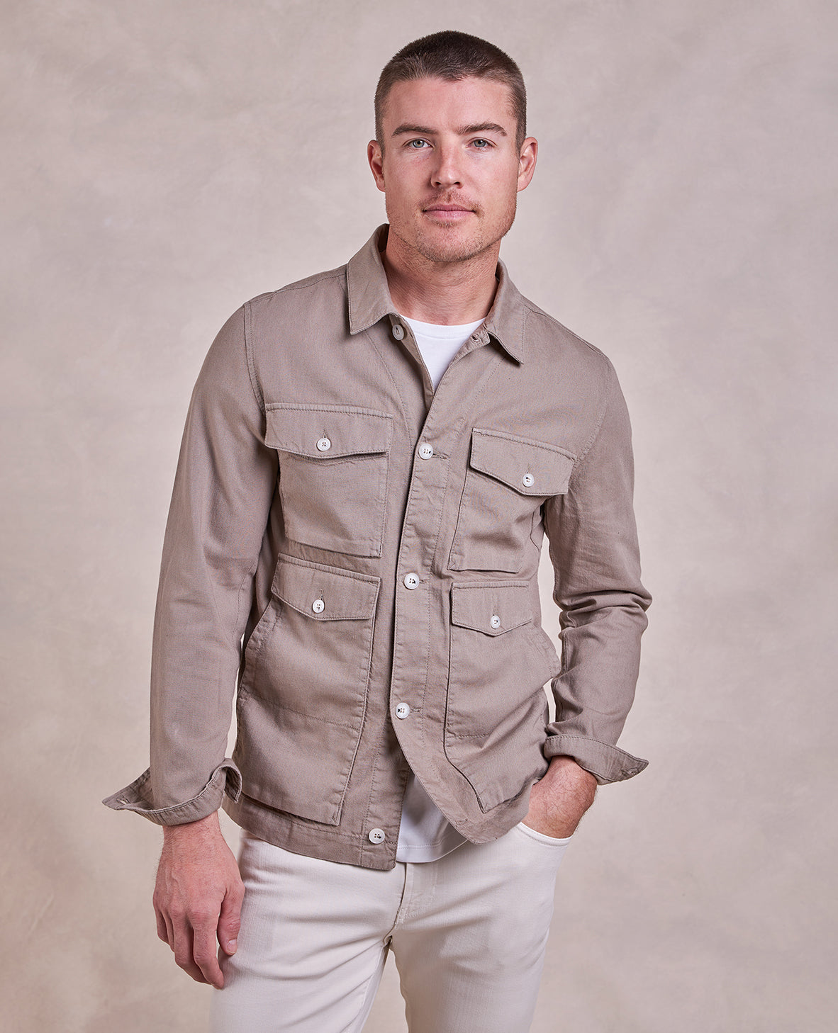 Image of The Harper - Cotton + Linen Chore Jacket - Taupe