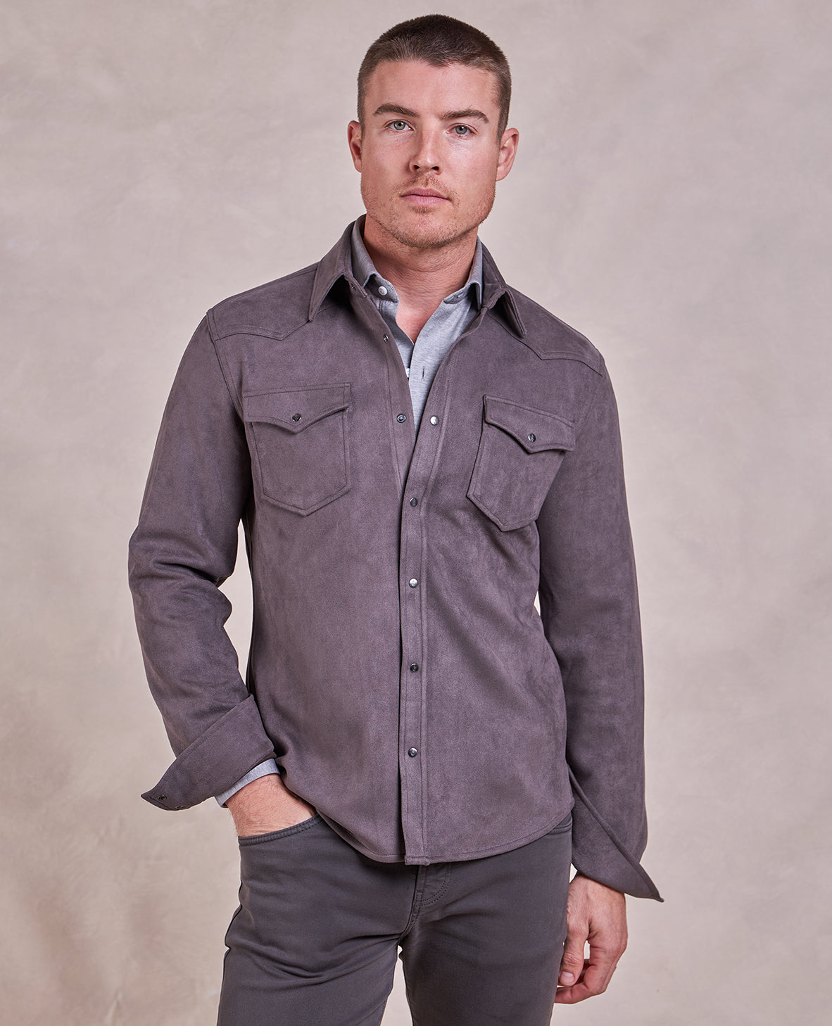 Image of The Wyatt - Microsuede Shirt Jacket - Metal