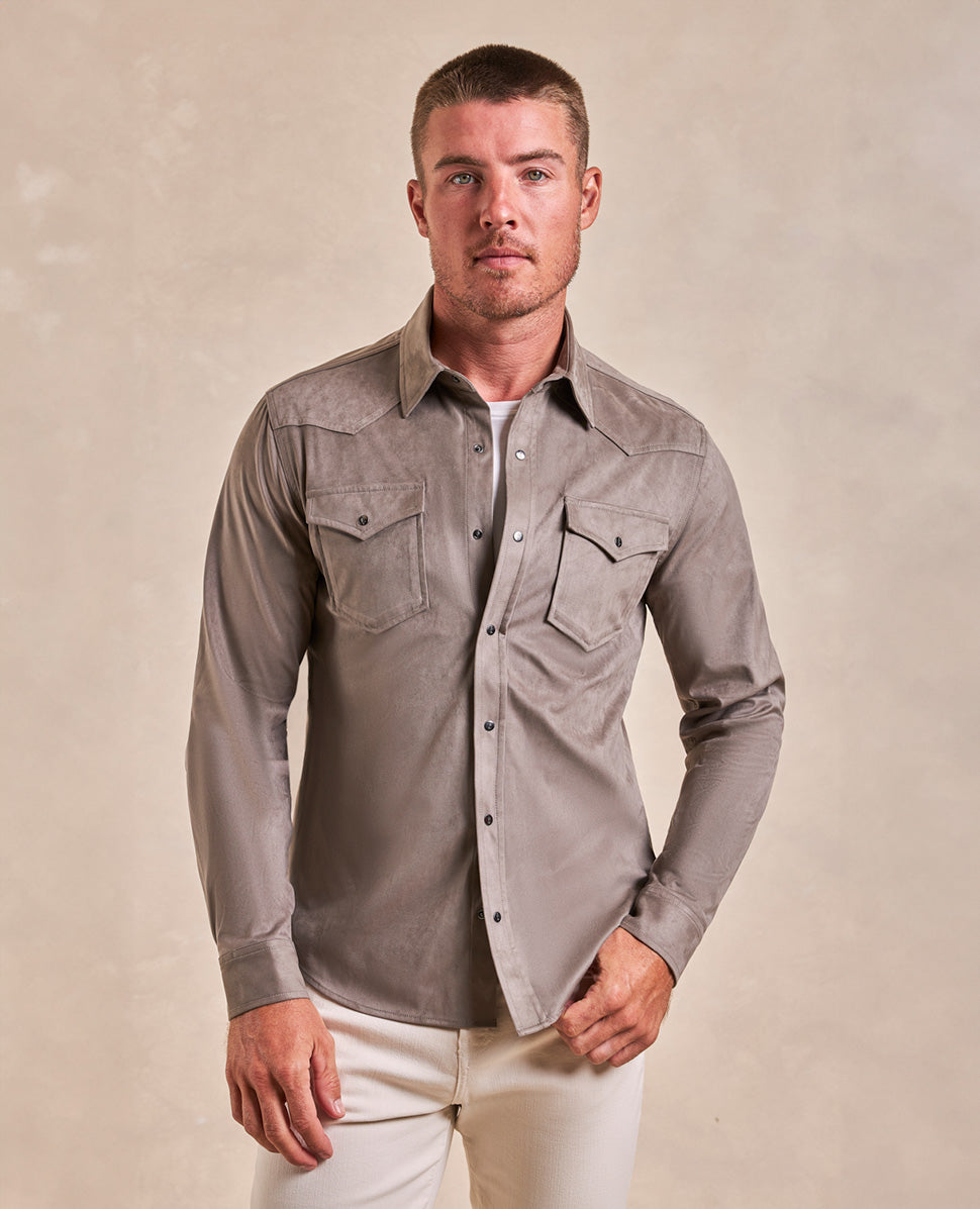 Image of The Wyatt Lite - Feather Weight Microsuede Shirt Jacket - Taupe