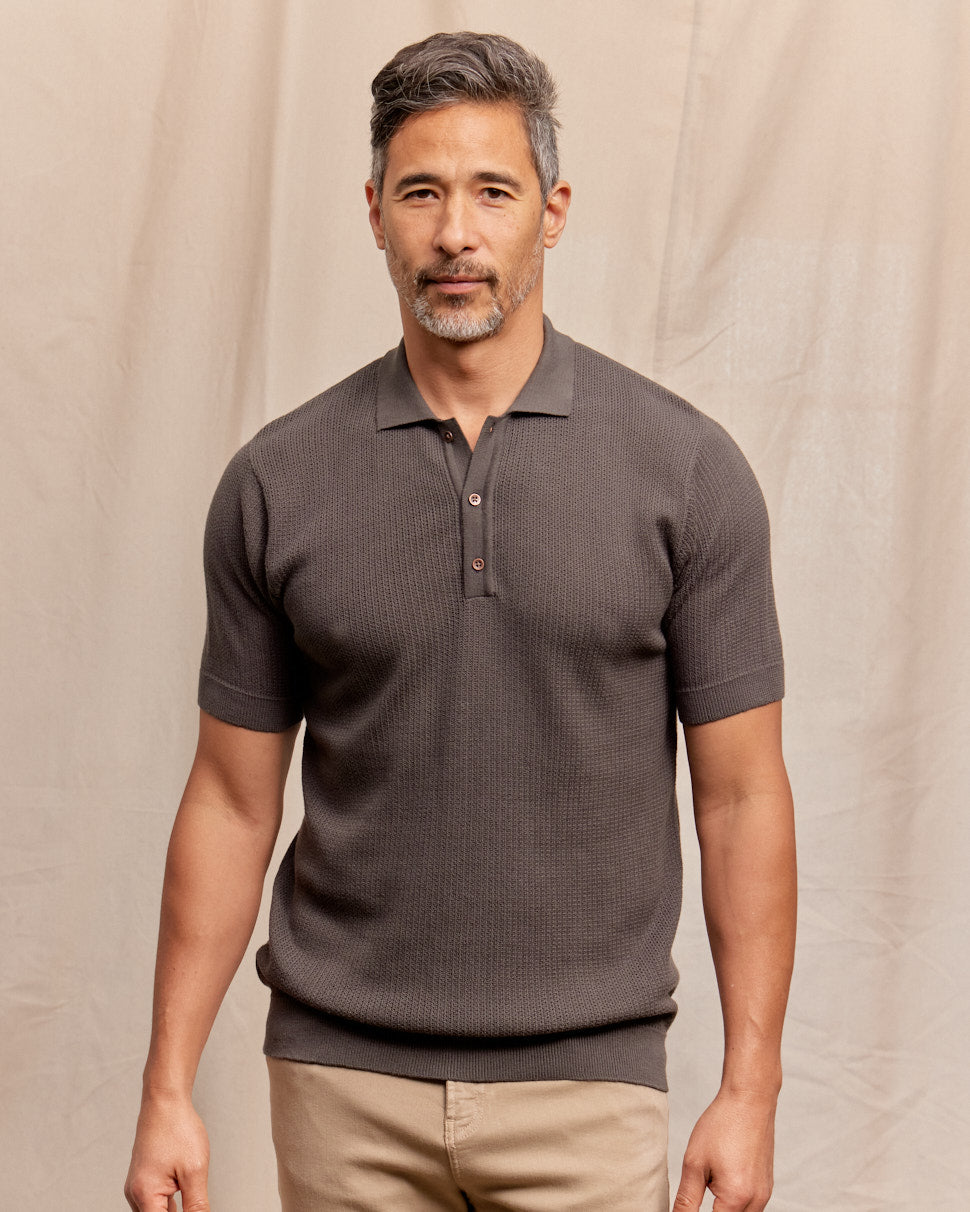 Image of The Travis - Supima Cotton Rib Knit SS Polo - Charcoal