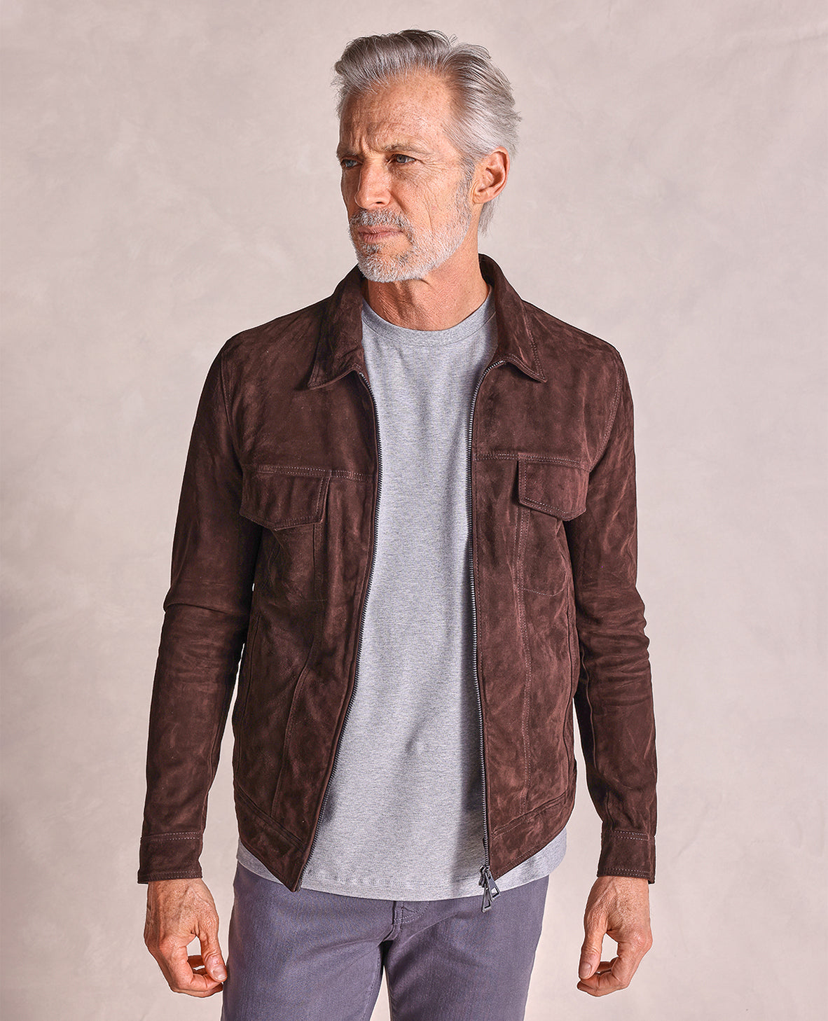 Image of The Berkshire - Suede Trucker Jacket - Brown