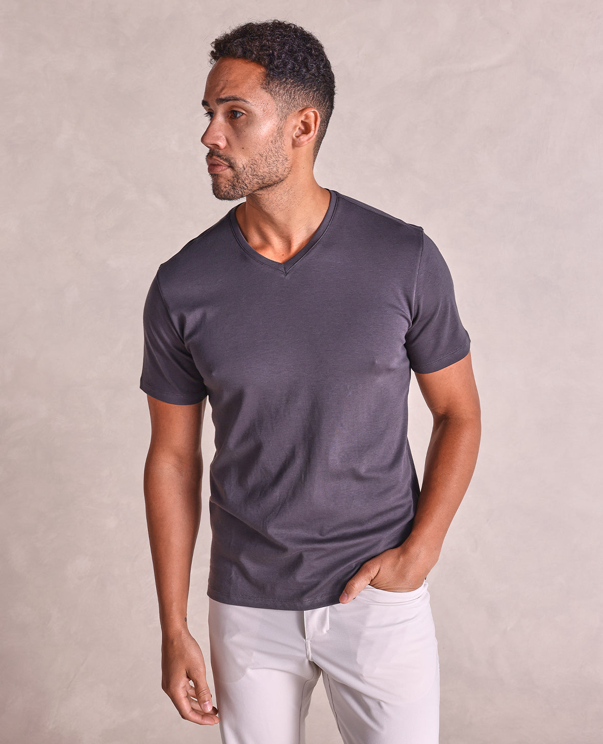 Image of The Luxe Supima - V-Neck SS Tee - Charcoal