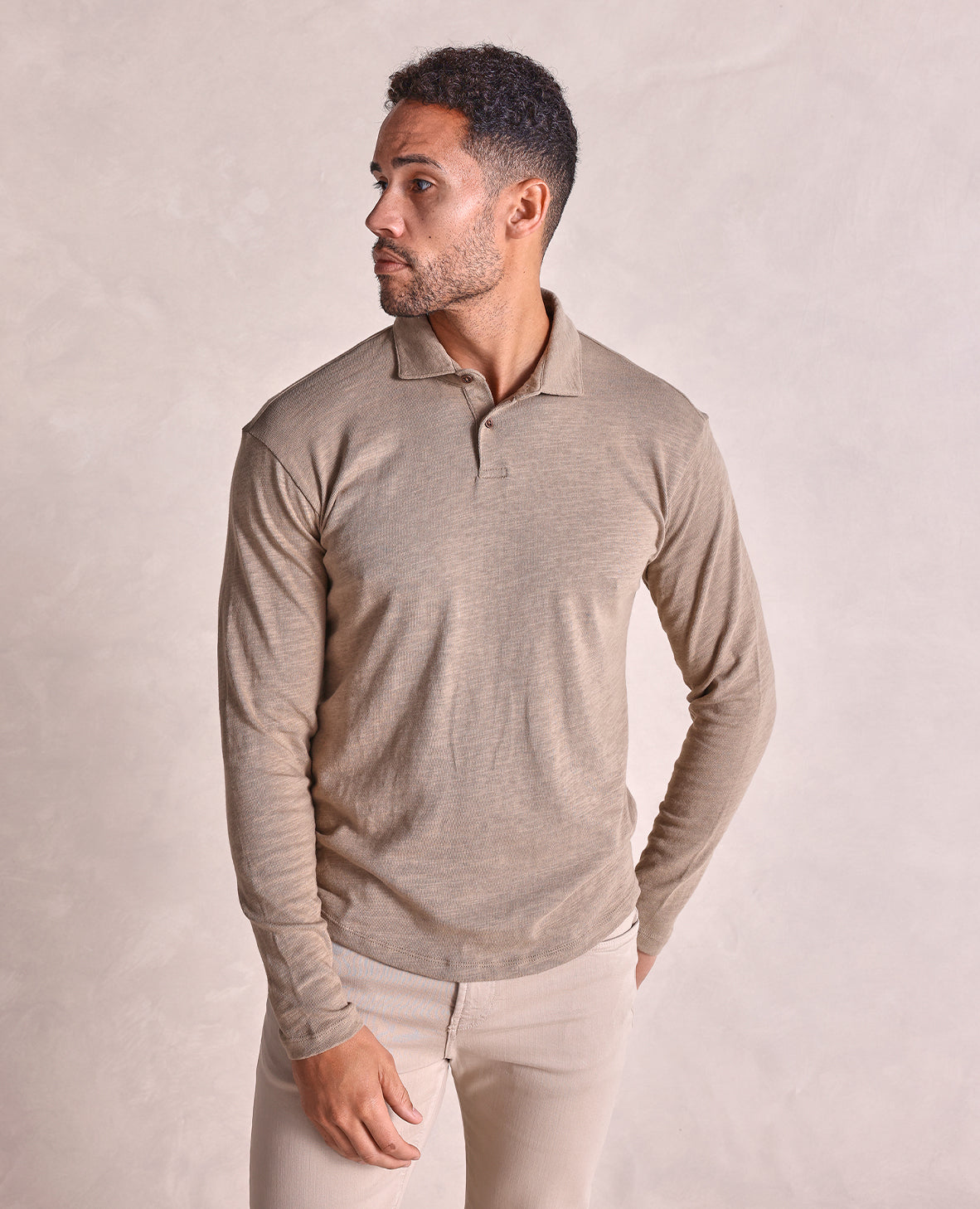 Image of The Mercer - Distressed LS Polo - Tan