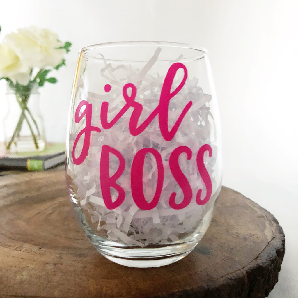 girl boss wine glass