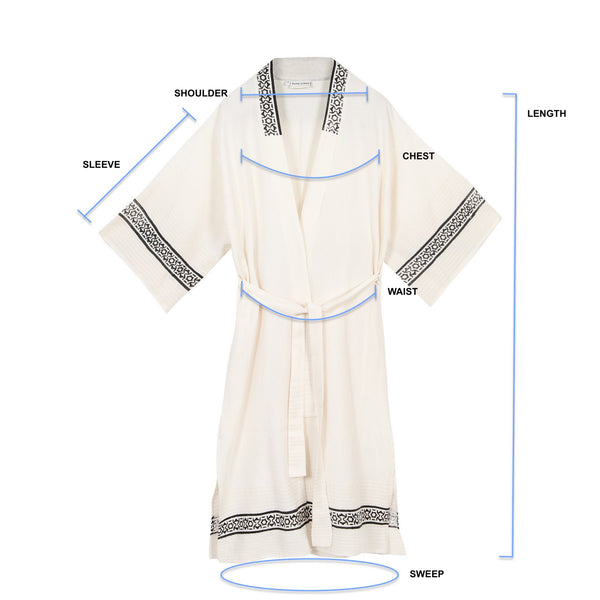 RIBS BLOCK DRUCK KIMONO ROBE GRÖSSE GUIDE