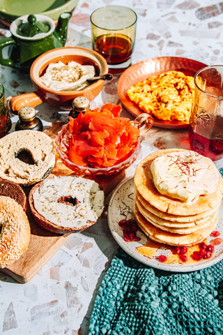 perfect bagels for brunch, bagel spread ideas for brunch, new year's day brunch ideas, easy brunch recipes, perfect bagels at home, how to make flavored cream cheese, flavored cream cheese recipe, saffron importers, Afghan saffron, how to use za'atar, what is za'atar