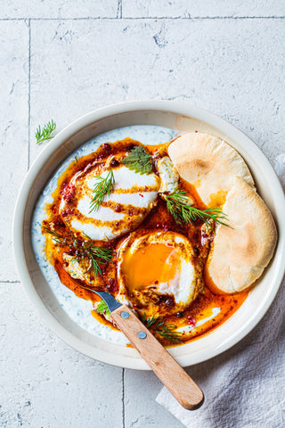 turkish poached eggs recipe, cilbir recipe, easy turkish eggs, how to use spice blends, afghan spices, spice importer, harissa spice blend, how to make harissa paste, how to use harissa spice blend, how to use saffron, brunch ideas for new years