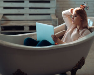 woman working in tub