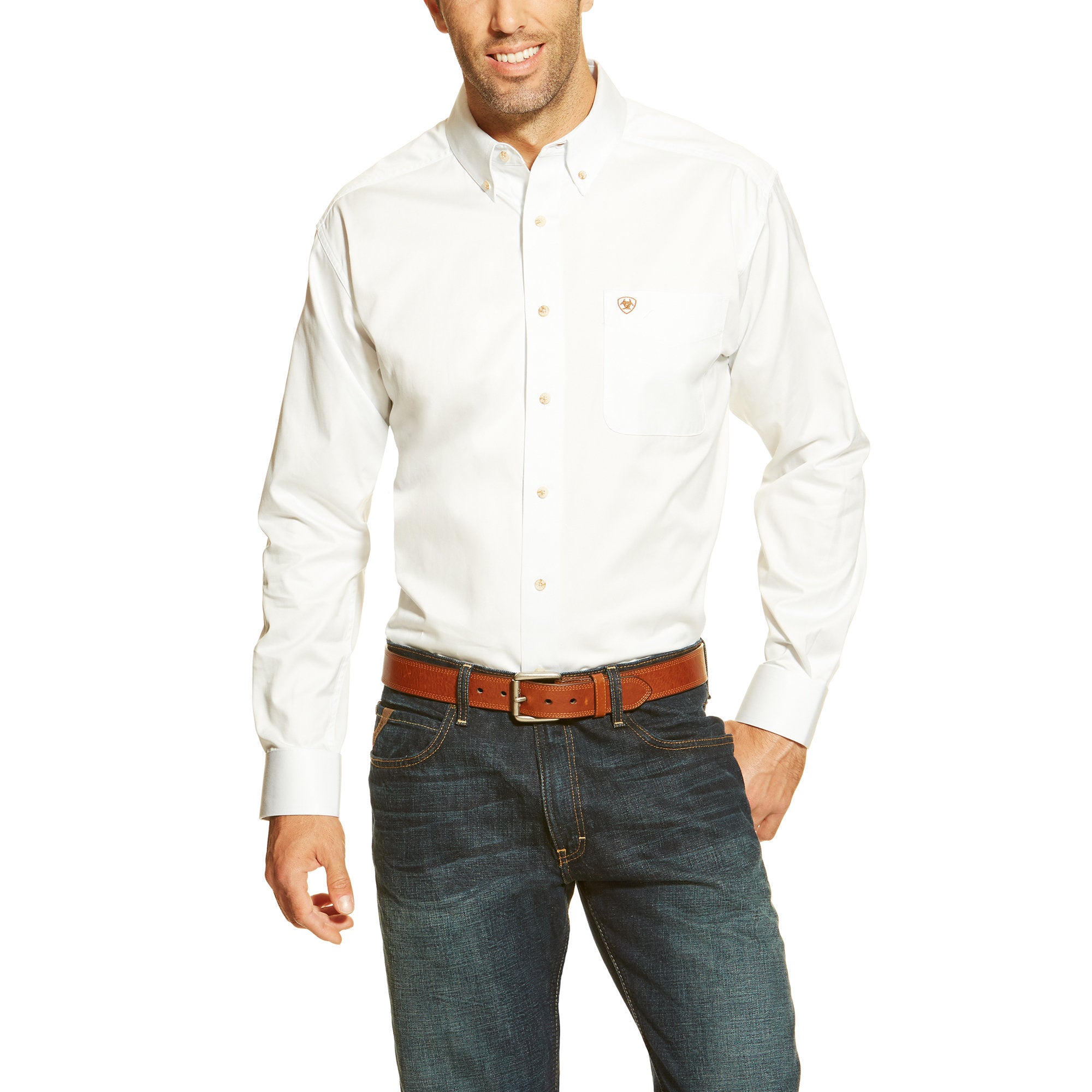 Ariat Men S White Solid Twill Classic Fit Shirt Corral Western Wear