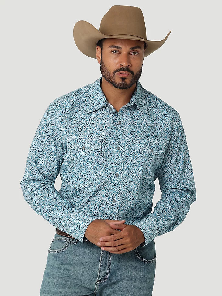 WRANGLER 20X COMPETITION ADVANCED COMFORT DUSTY TEAL LONG SLEEVE SNAP –  Corral Western Wear