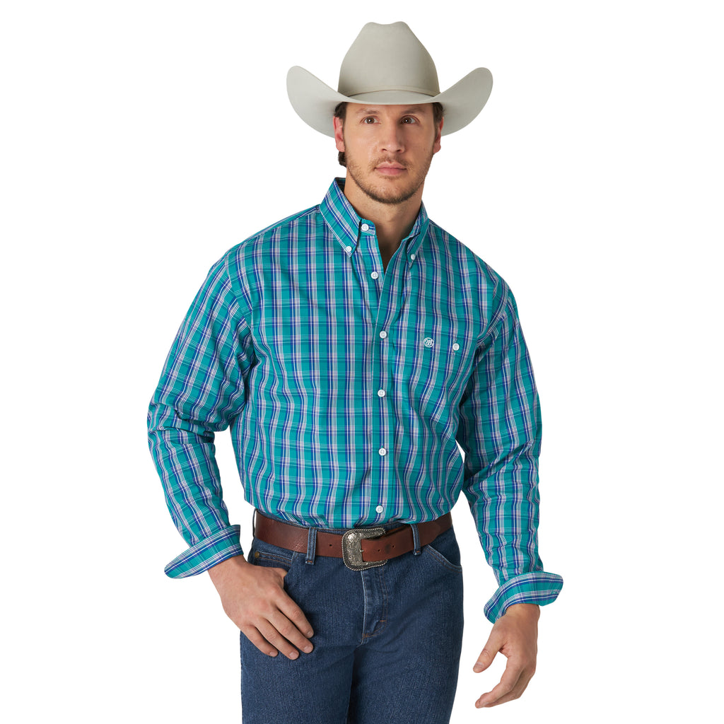 Wrangler Men's Green/Blue Plaid Classics Long Sleeve Shirt – Corral Western  Wear
