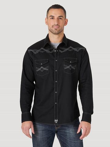 WRANGLER ROCK 47 BLACK EMBROIDERED YOKE LONG SLEEVE SNAP SHIRT – Corral  Western Wear