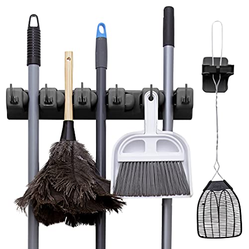 2 Pack Broom Holder w/ Mop Gripper - Self Adhesive, No-Drilling