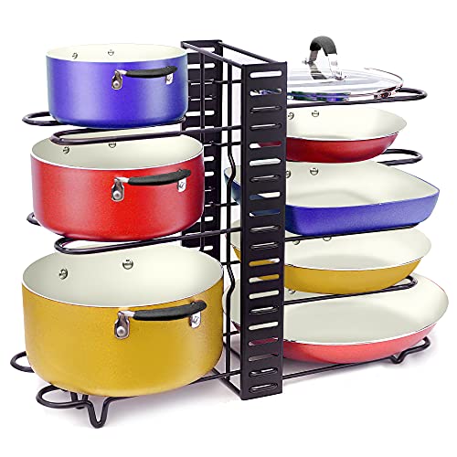 Adjustable Pan Organizer and Pot Rack with 8 Tiers, Rustproof