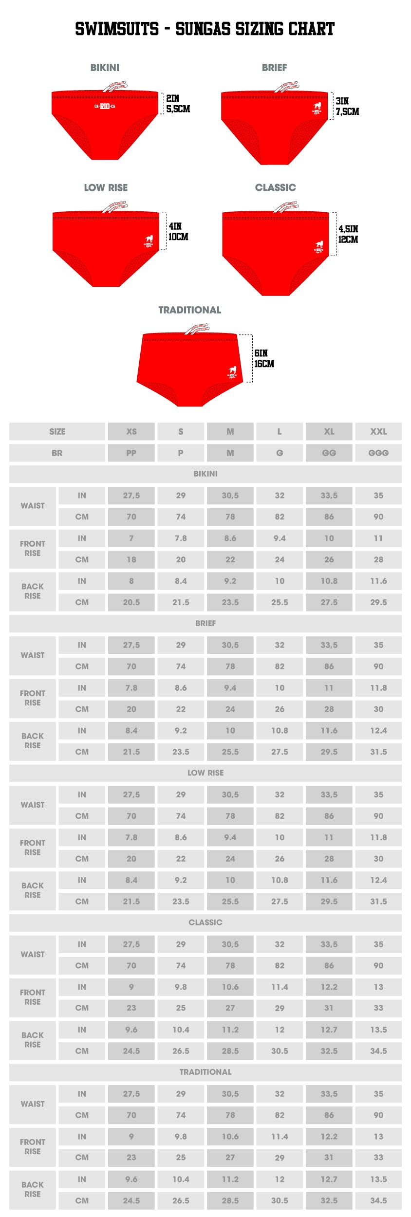 Size & Cut Chart - CA-RIO-CA