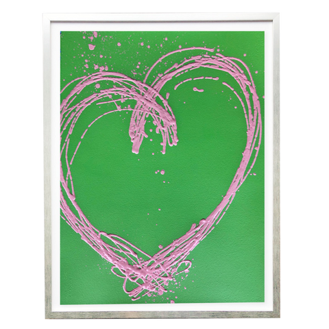 Pink Heart with Green Background Art