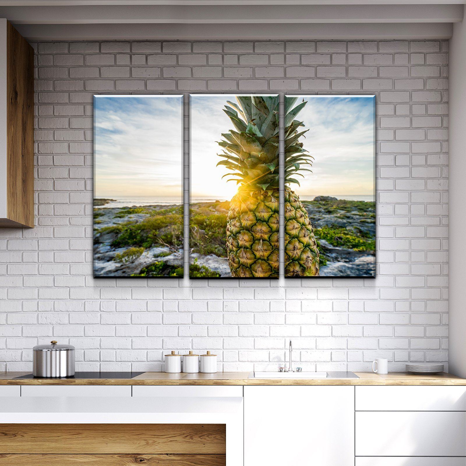 Pineapple Sunset Kitchen And Dining Room Wall Decor Canvas Set