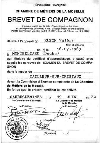 Brevet de Compagnon de Valéry klein. 