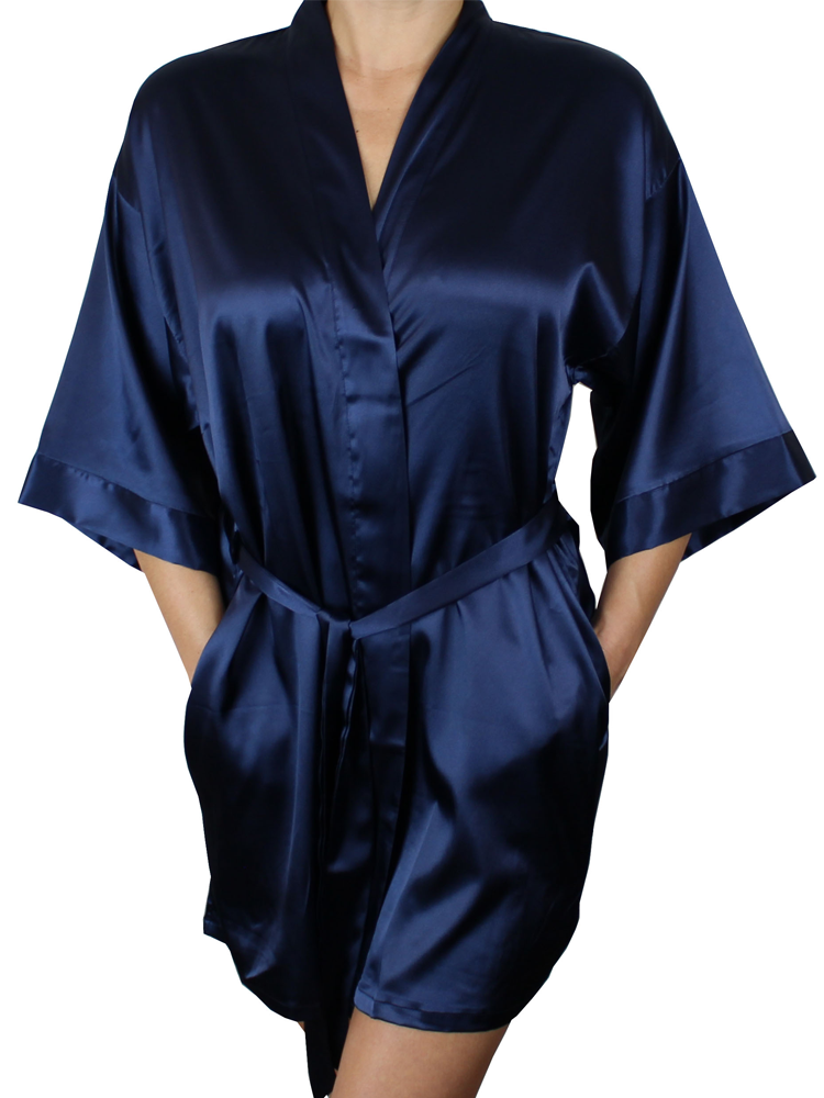Women's Satin Kimono Short Robe with Pockets - MsLovely