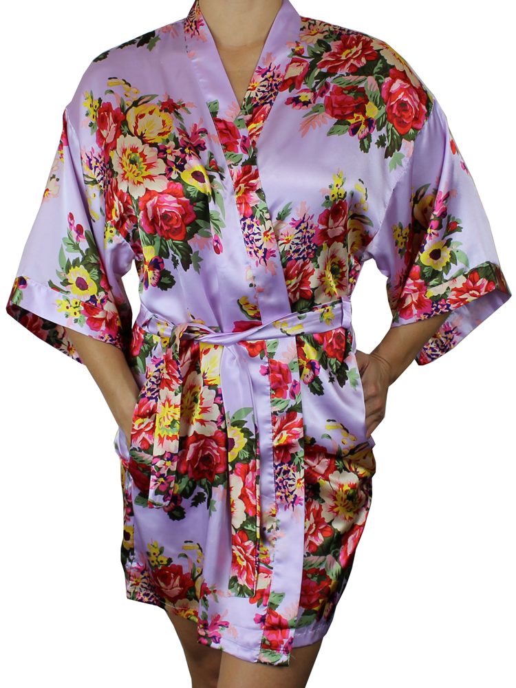 Womens Floral Satin Kimono Short Robe Mslovely 0824