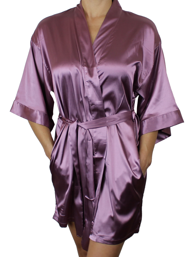 Women's Satin Kimono Short Robe with Pockets - MsLovely