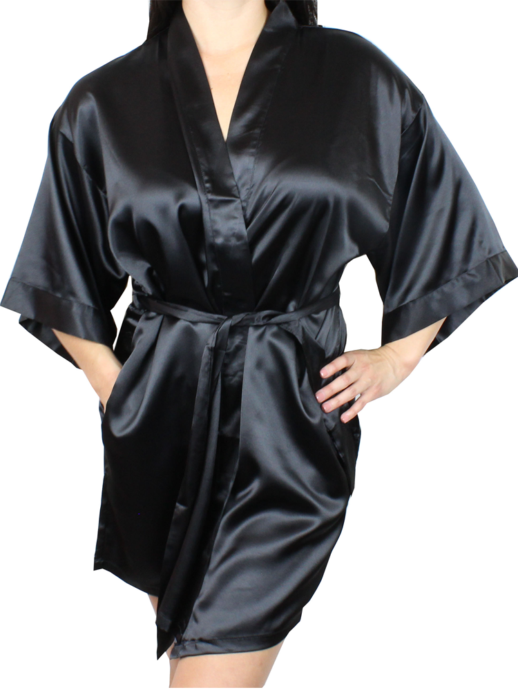 Vader Mevrouw Geef energie Women's Satin Kimono Short Robe with Pockets - MsLovely