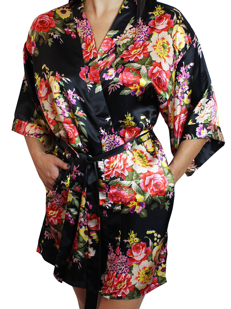 Download Women's Floral Satin Kimono Short Robe - MsLovely